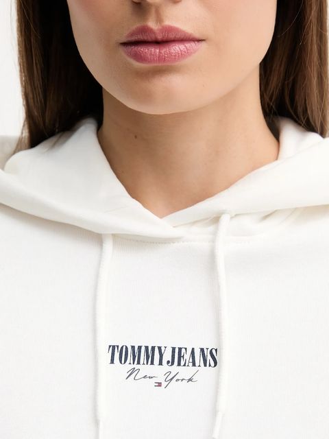 Tommy Jeans bluza bawełniana damska kolor biały z kapturem z nadrukiem DW0DW20943