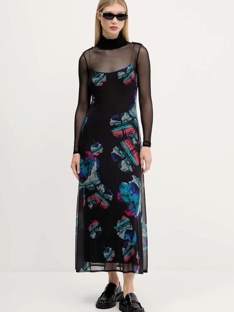 Desigual sukienka WATERCOLOR LACROIX kolor czarny maxi prosta 25WWVK03 - zdjęcie produktu nr 1