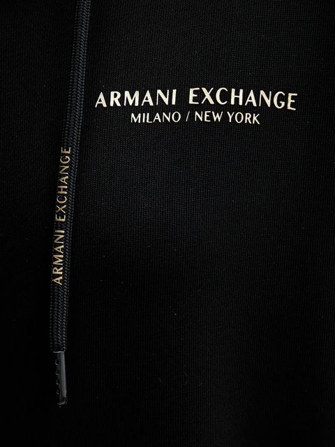 Armani Exchange bluza bawełniana damska kolor czarny z kapturem gładka XW001452 AF10830
