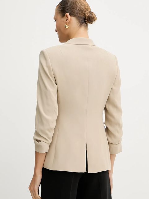 BOSS marynarka kolor beżowy dwurzędowa gładka 50542005