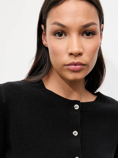 Answear.LAB kardigan z wełny merino z szalem damski kolor czarny lekki