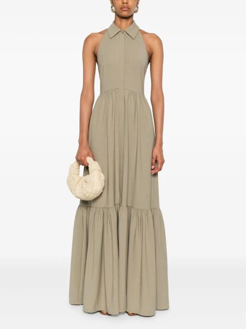 Self-Portrait belted halterneck dress - Neutrals
