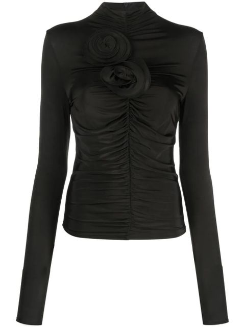 Magda Butrym floral-appliqué ruched jersey top - Brown - zdjęcie produktu nr 1