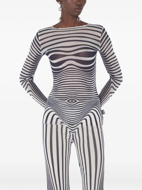 Jean Paul Gaultier long-sleeve morphing-stripes top - White