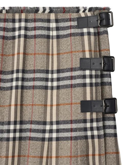 Burberry pleated check wool midi skirt - Neutrals