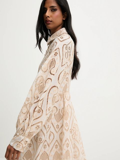 Answear.LAB sukienka bawełniana kolor beżowy mini rozkloszowana