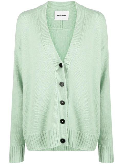 Jil Sander V-neck ribbed-knit cardigan - Green - zdjęcie produktu nr 1
