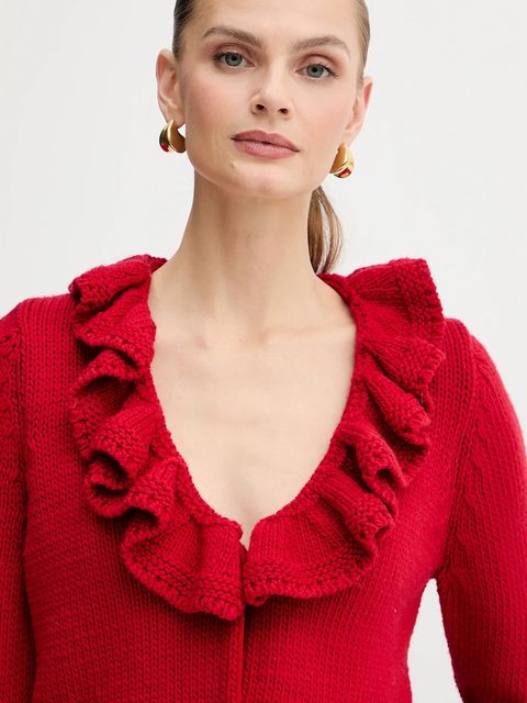 Luisa Spagnoli kardigan wełniany damski kolor czerwony ciepły 100274