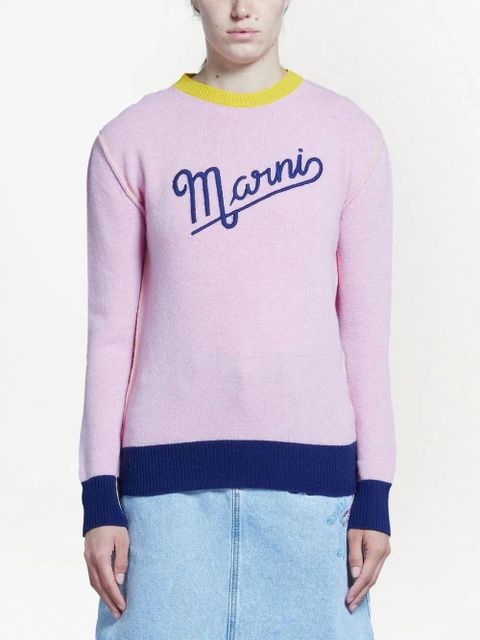 Marni embroidered-logo contrast-trim jumper - Pink - zdjęcie produktu nr 2