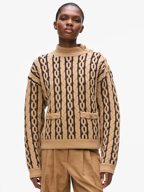 Karl Lagerfeld sweter z dodatkiem wełny damski kolor brązowy ciepły z półgolfem A4W18039 - zdjęcie produktu nr 1