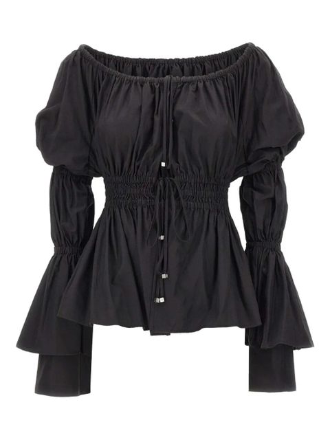 Blumarine puffed-sleeve elasticated-waist blouse - Black - zdjęcie produktu nr 1