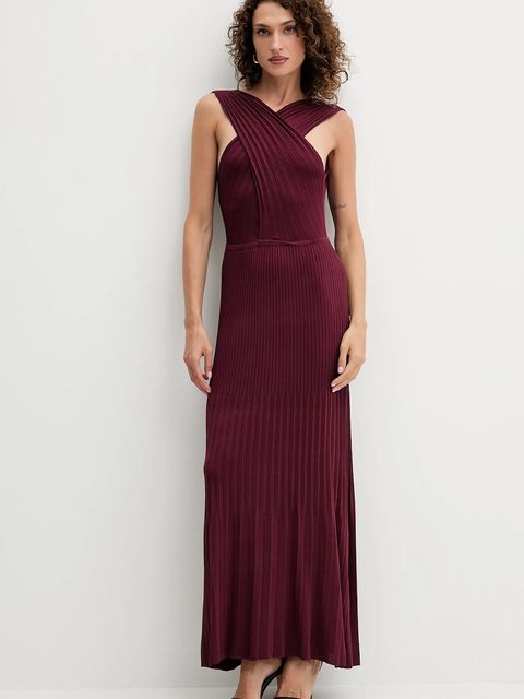 Twinset sukienka kolor bordowy maxi rozkloszowana 252TP3160