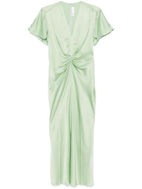 Victoria Beckham gathered V-neck midi dress - Green - zdjęcie produktu nr 1
