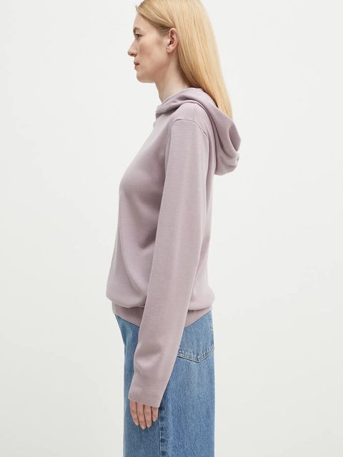 Pangaia bluza wełniana kolor fioletowy z kapturem gładka 10001273