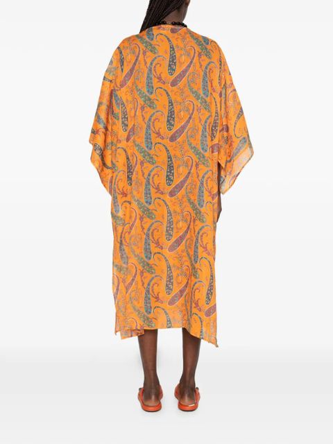 ETRO paisley-pattern tie-neck midi dress - Orange