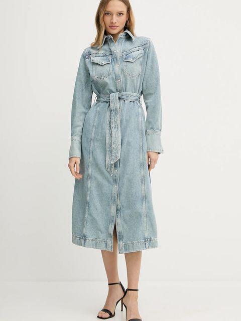 BOSS Orange sukienka jeansowa kolor niebieski midi prosta 50546068 - zdjęcie produktu nr 1