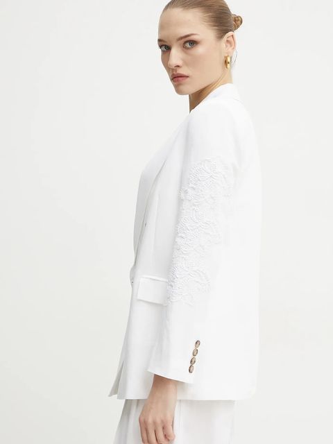 ERMANNO Firenze marynarka z domieszką lnu kolor biały dwurzędowa 56TI021ES1