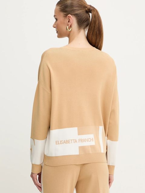 Elisabetta Franchi sweter damski kolor beżowy lekki MK01S56E2 - zdjęcie produktu nr 2