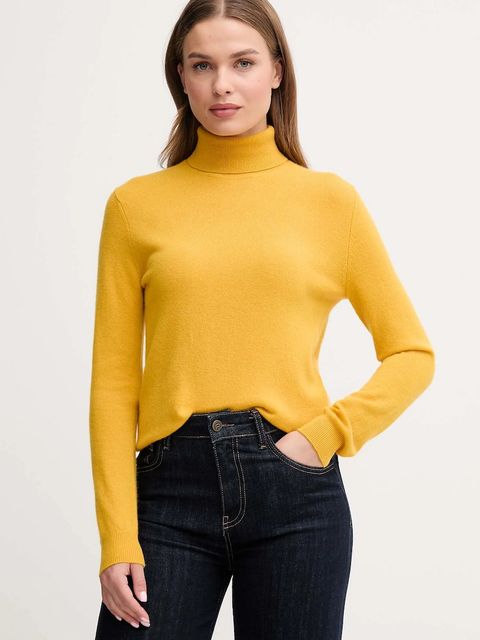 United Colors of Benetton sweter wełniany damski kolor żółty z golfem 1002D2348 - zdjęcie produktu nr 1