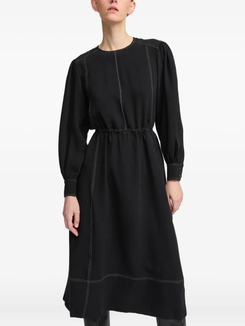 Yves Salomon drawstring-waist puff-sleeve midi dress - Black