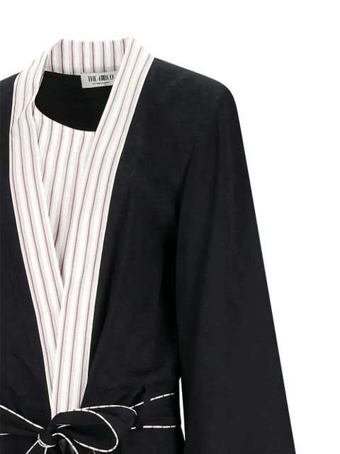 The Attico floral-jacquard striped-trim trench coat - Black