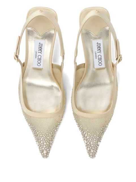 Jimmy Choo 50mm Amel crystal-embellished slingback pumps - Gold