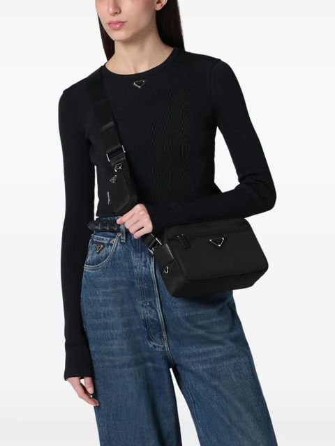 Prada medium triangle-logo cross body bag - Black