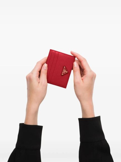 Prada triangle-logo saffiano leather card holder - Red