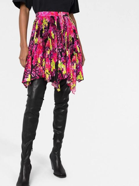 Versace logo-print pleated asymmetric skirt - Pink