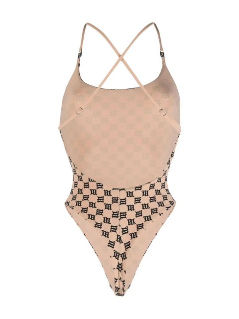 MISBHV criss-cross monogram-print swimsuit - Neutrals