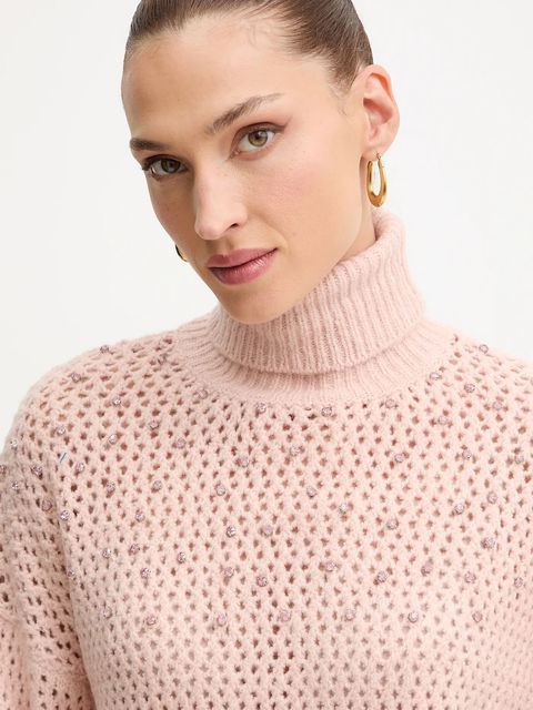 Fracomina sweter damski kolor różowy z golfem FS25WT7009K45701