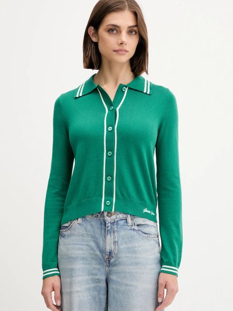 Guess Jeans kardigan z domieszką wełny damski kolor zielony lekki W5YR32 Z3HO2 - zdjęcie produktu nr 1