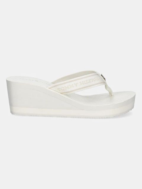Tommy Hilfiger japonki TH STRIPES WEDGE BEACH SANDAL damskie kolor beżowy na koturnie FW0FW08521