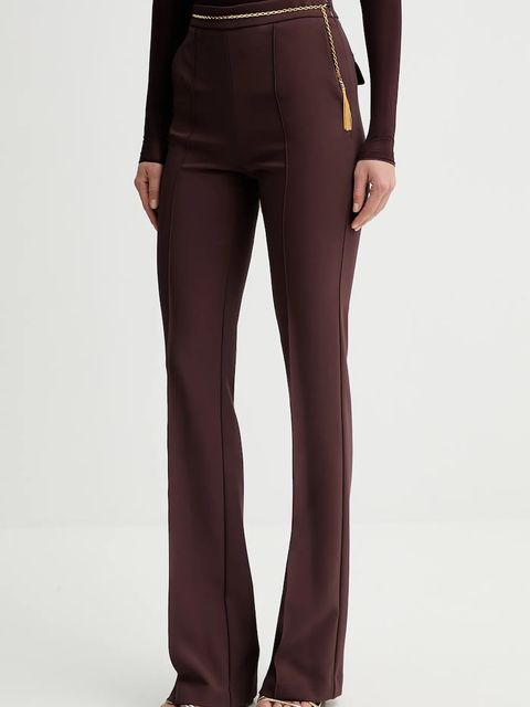 Elisabetta Franchi spodnie damskie kolor bordowy dzwony high waist PA14157E2 - zdjęcie produktu nr 1