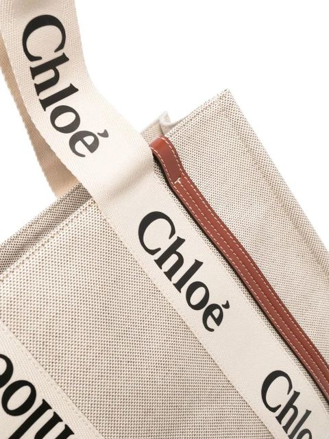 Chloé Woody logo-print tote bag - Neutrals