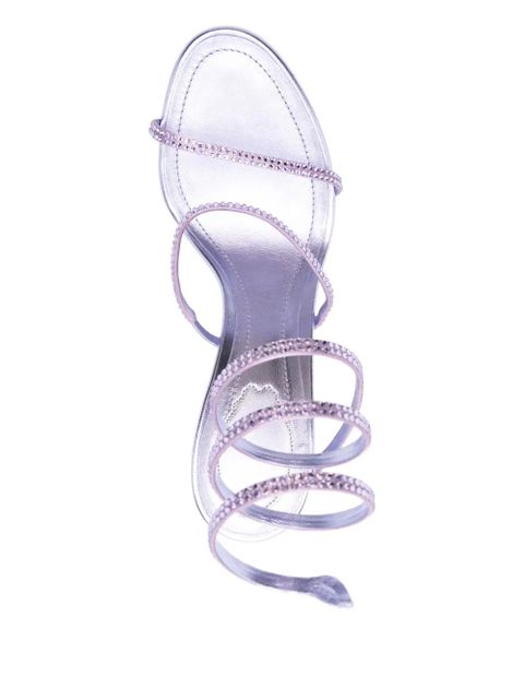 René Caovilla 115mm crystal ankle wrap heeled sandals - White