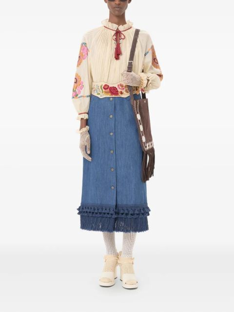 Valentino Garavani frayed-hem skirt - Blue