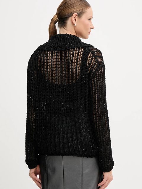 Tommy Hilfiger sweter damski kolor czarny lekki z półgolfem WW0WW46762 - zdjęcie produktu nr 2