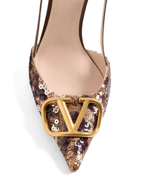 Valentino Garavani VLogo Signature slingback pumps with animalier-embroidery 80mm - Brown
