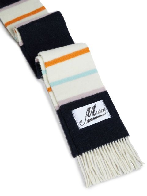 Marni logo-patch striped scarf - White - zdjęcie produktu nr 2