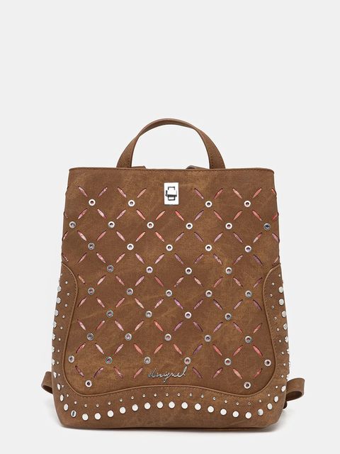 Desigual plecak YANKEE METAL PATCH S damski kolor brązowy mały z aplikacją 25WAKP31 - zdjęcie produktu nr 1