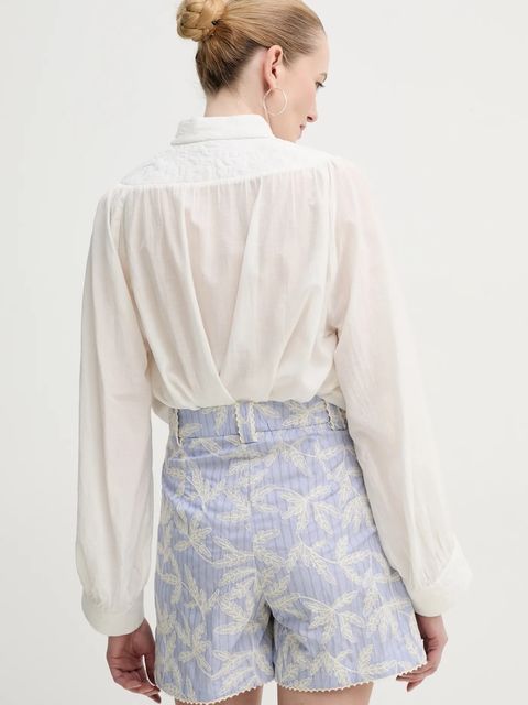 MUNTHE szorty bawełniane FIDELMA damskie kolor niebieski wzorzyste high waist 251142925136 - zdjęcie produktu nr 2