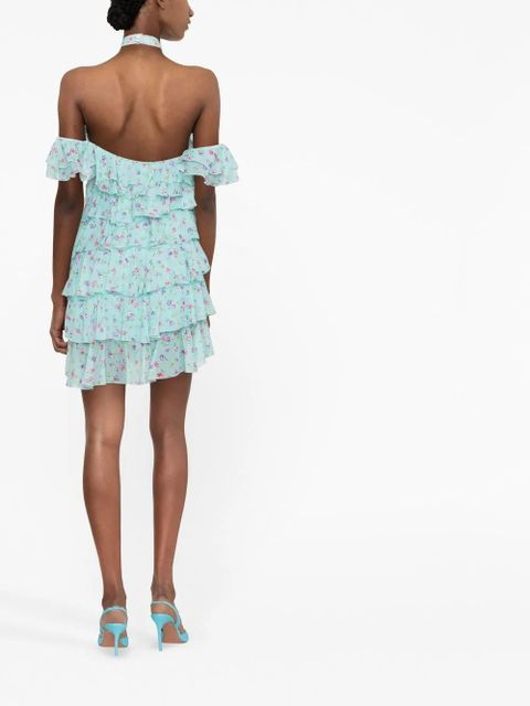 Alessandra Rich floral-print ruffled dress - Blue
