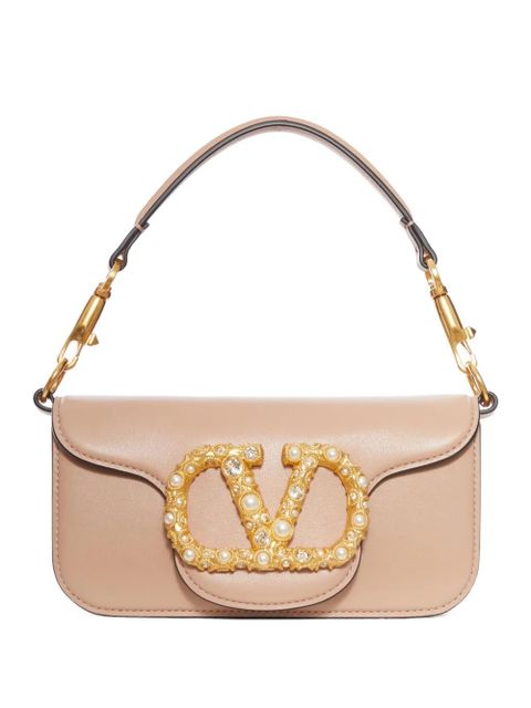 Valentino Garavani VLogo pearl-embellished leather shoulder bag - Neutrals - zdjęcie produktu nr 1