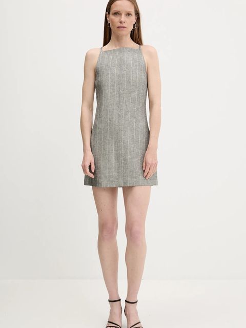 Answear.LAB sukienka z lnem kolor szary mini rozkloszowana