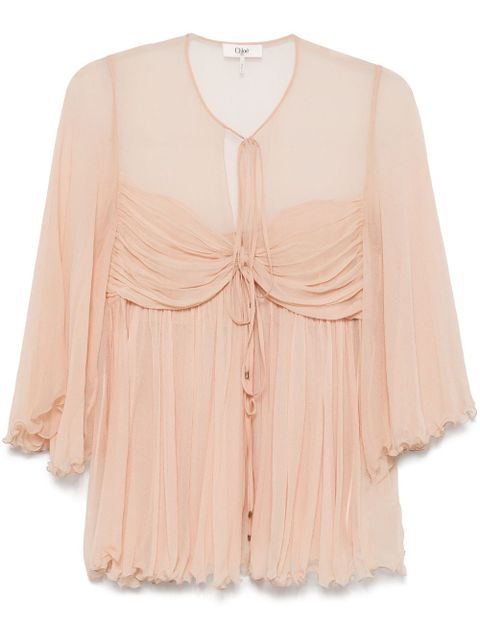 Chloé pleated silk top - Neutrals - zdjęcie produktu nr 1