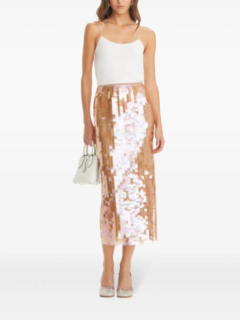 Tory Burch high-waisted sequin-embellished midi skirt - Neutrals