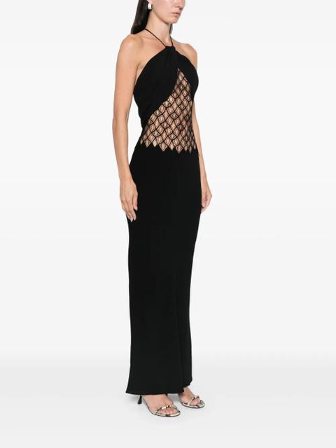 Christopher Esber net-detail silk maxi dress - Black