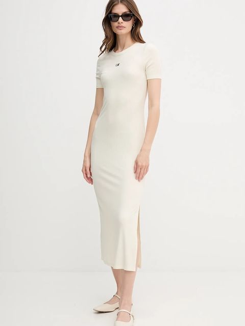 Calvin Klein Jeans sukienka kolor beżowy maxi prosta LV044C902G - zdjęcie produktu nr 2