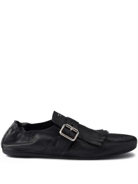 Prada buckle-strap fringe-detail leather loafers - Black - zdjęcie produktu nr 1